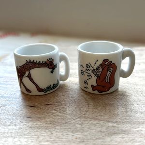 Vintage Two Mini Novelty Ceramic Mugs Giraffe & Squirrel w/ Expressions Mug 2002